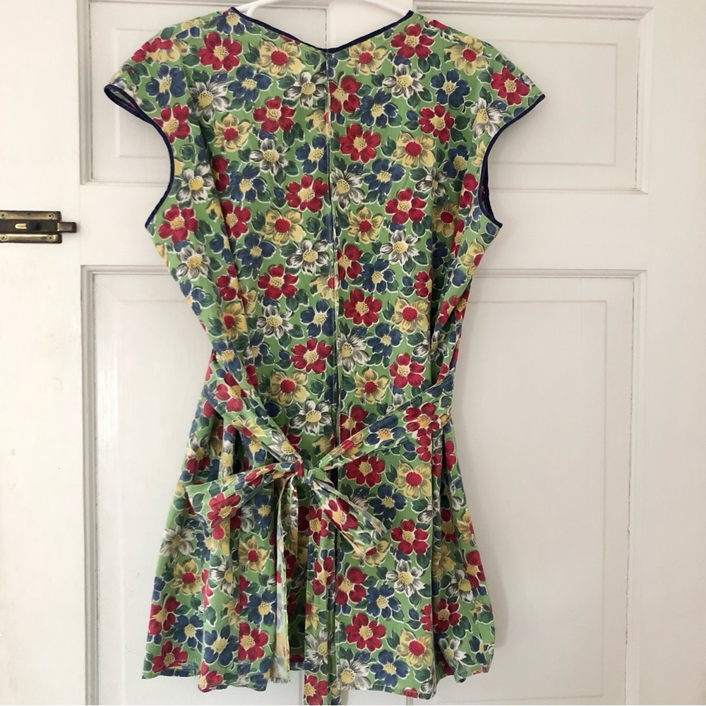 Vintage Floral Smock pockets Apron bow flowers green blue red yellow - Picture 2 of 10